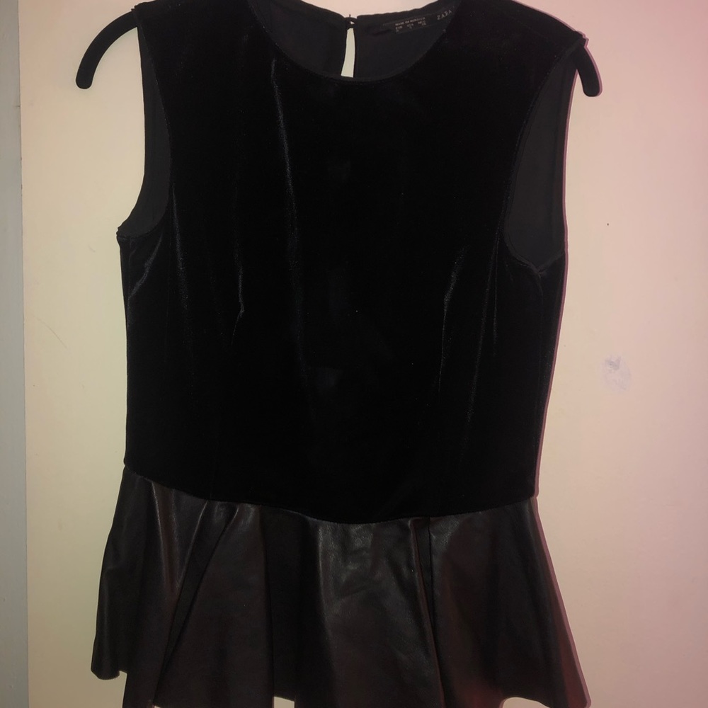 Zara velvet + pleather peplum top